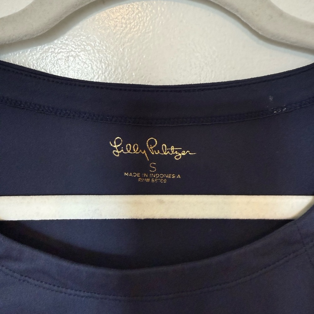 Navy Blue 3/4 Sleeve Dress with Button Accents - Picture 7 of 7